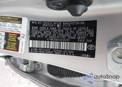 2012 Toyota Avalon z USA, uszkodzony, nr VIN 4T1BK3DB4CU446161